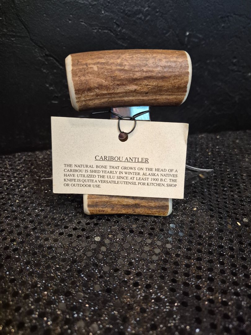 Handmade Alaskan Caribou Antler Stainless Steel Ulu Knife, 5"
