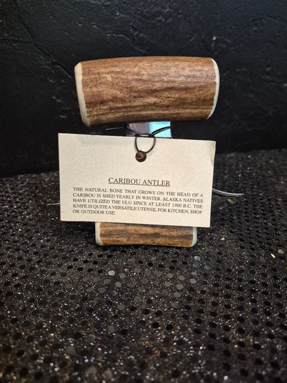 Handmade Alaskan Caribou Antler Stainless Steel Ulu Knife, 5"