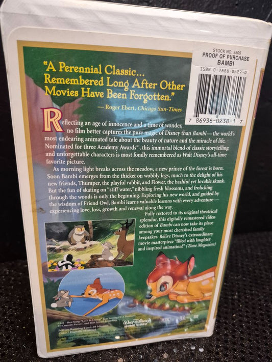 Walt Disney's Masterpiece Bambi VHS Video Tape