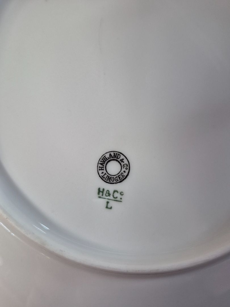 Haviland Moss Rose Pink Trim Handled Cake Plate, 9.5"