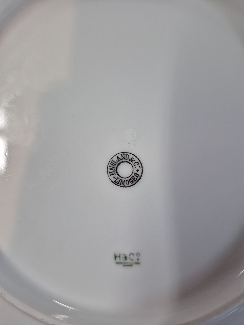 Haviland Moss Rose Gold Trim Handled Cake Plate, 9.5"