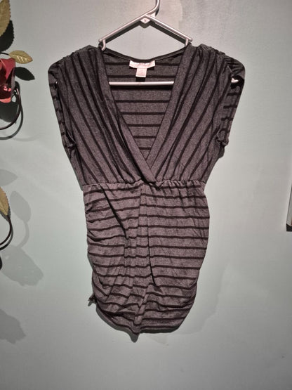 Charcoal Striped Motherhood Cap Sleeve Maternity Shirt, S