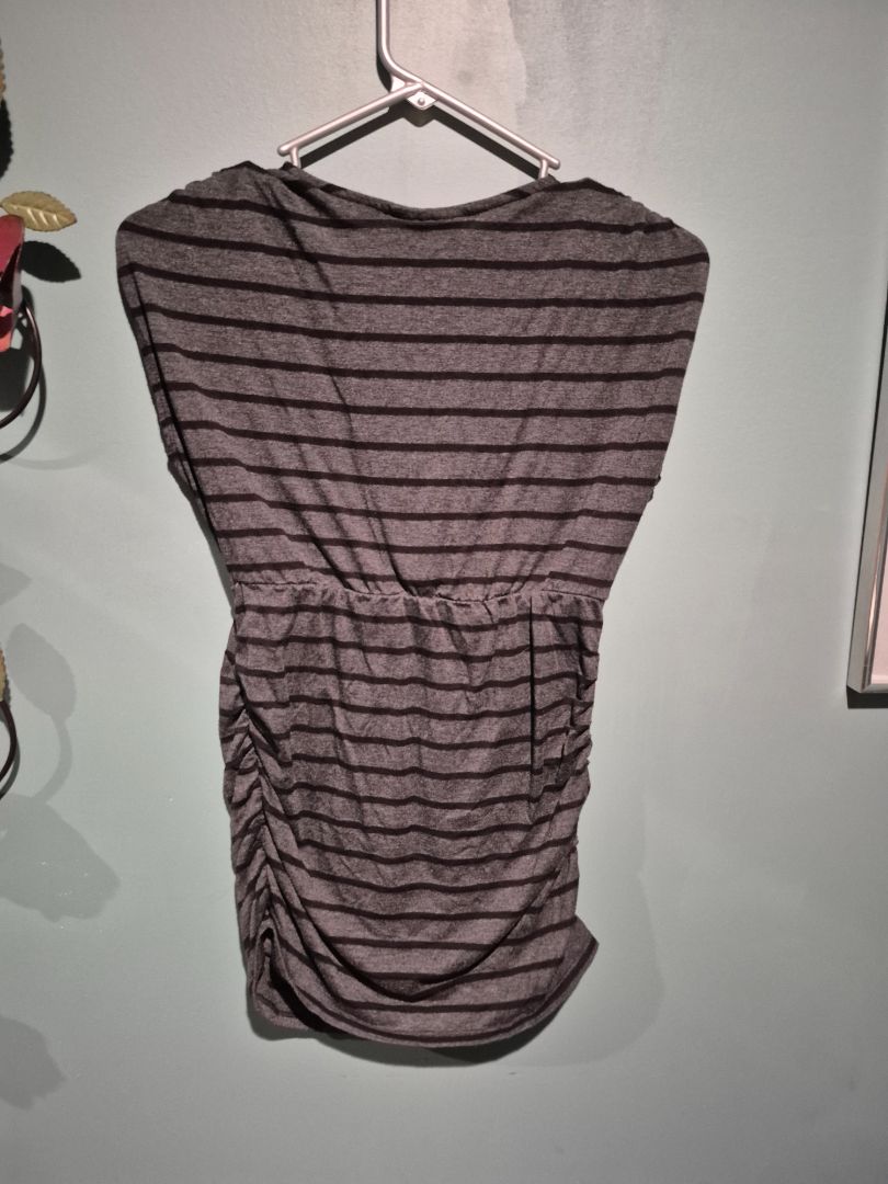 Charcoal Striped Motherhood Cap Sleeve Maternity Shirt, S