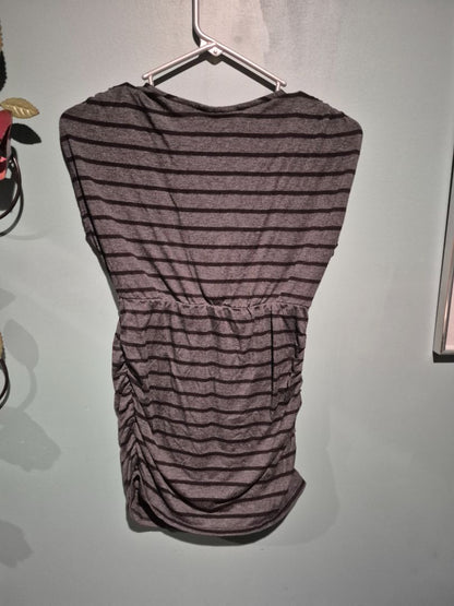 Charcoal Striped Motherhood Cap Sleeve Maternity Shirt, S
