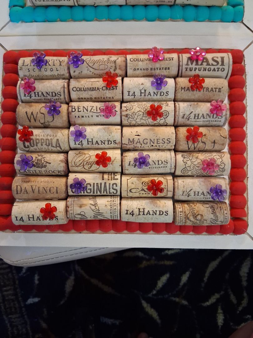Red and teal Cork board HAND-MADE