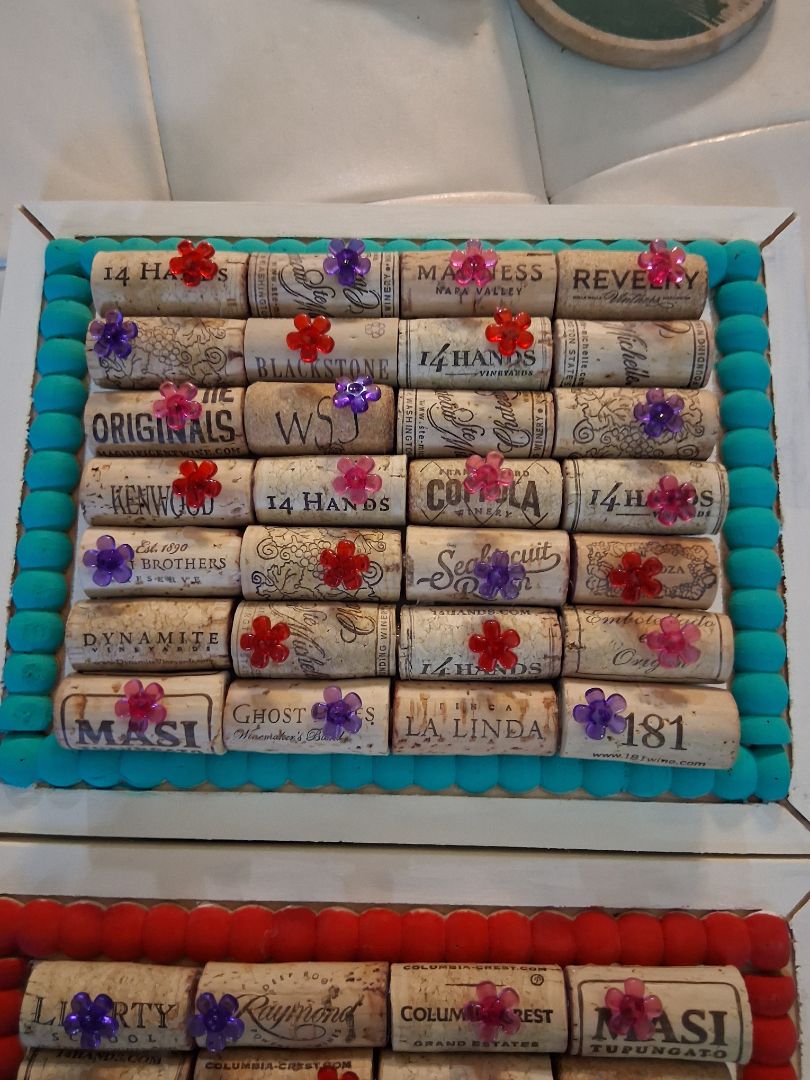 Red and teal Cork board HAND-MADE