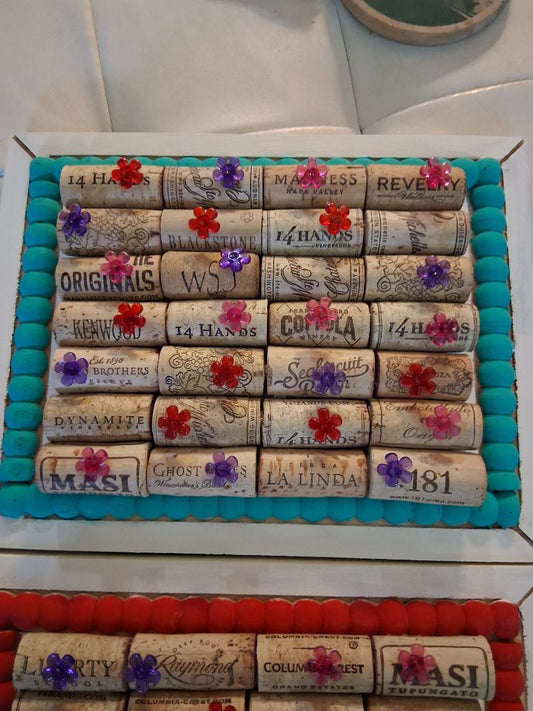 Red and teal Cork board HAND-MADE