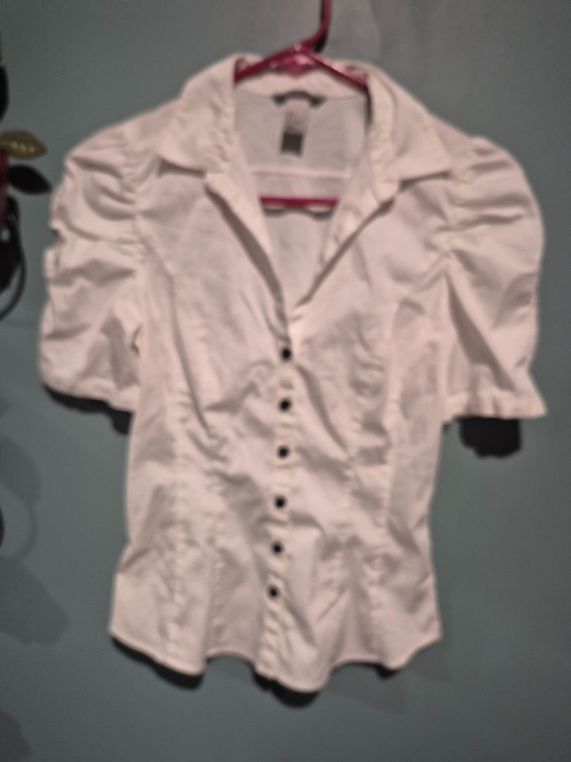 White H&M Short Puffed Sleeve Blouse, 4