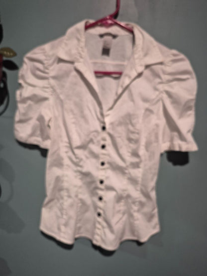 White H&M Short Puffed Sleeve Blouse, 4