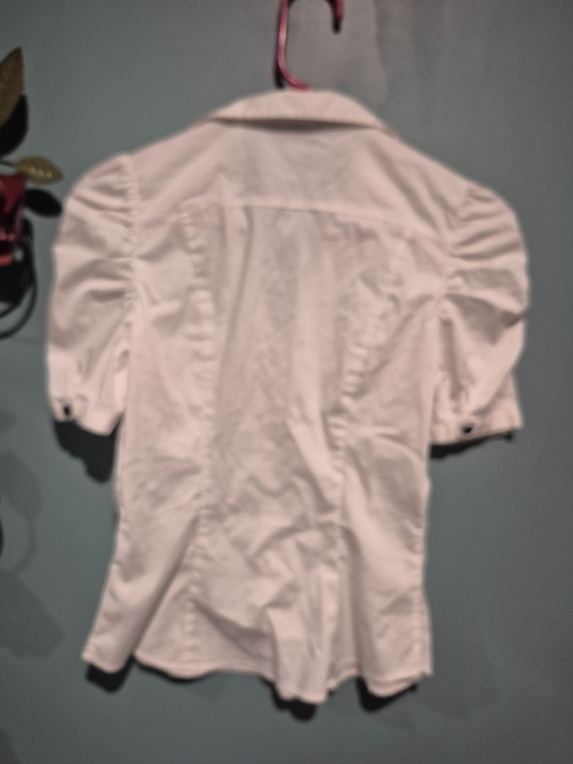 White H&M Short Puffed Sleeve Blouse, 4