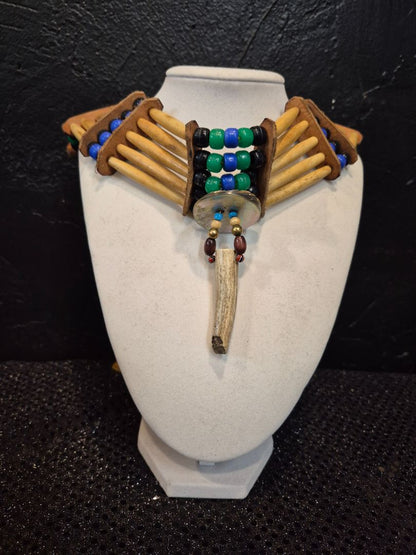 Navajo Mother of Pearl and Bone Choker, 29"
