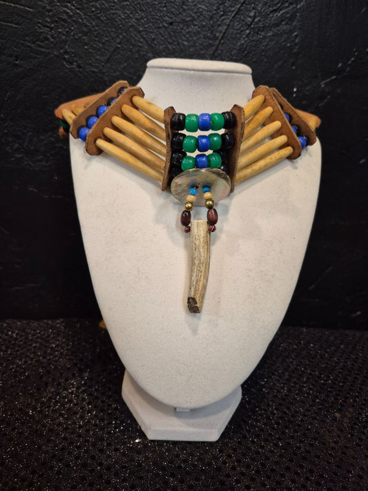 Navajo Mother of Pearl and Bone Choker, 29"