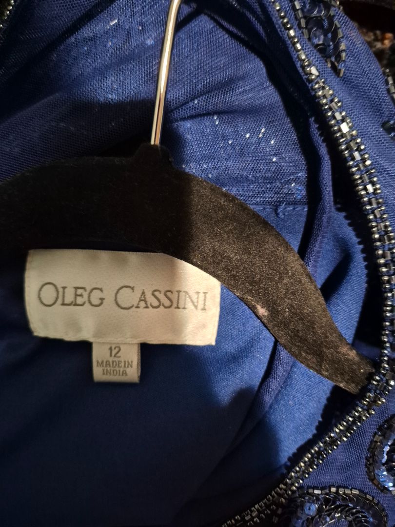 Blue Oleg Cassini Sequin 3/4 Sleeve Formal Dress, 12