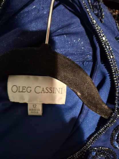 Blue Oleg Cassini Sequin 3/4 Sleeve Formal Dress, 12
