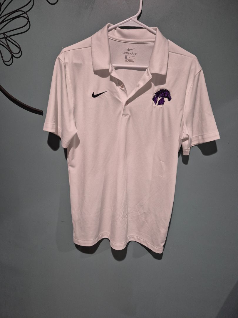 White Nike Monarch Mustangs, Louisville, CO Polo Shirt, M
