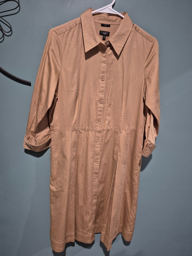 Talbots Poplin Shirt Dress sz 12P Beige