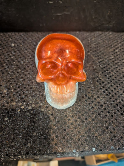 White w/Red Face Handmade Resin Skull, 3" x 4.5" × 2.5"