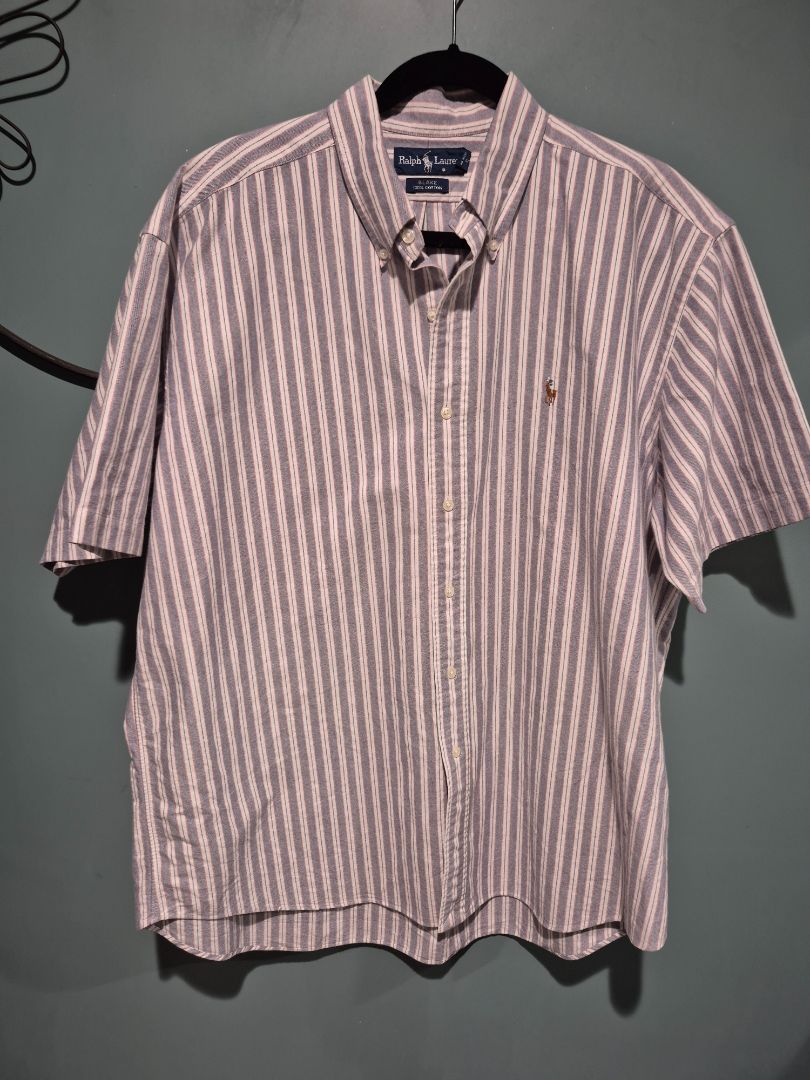 Blue & Red Striped Ralph Lauren Short Sleeve Button Shirt, XL