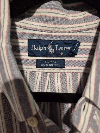 Blue & Red Striped Ralph Lauren Short Sleeve Button Shirt, XL