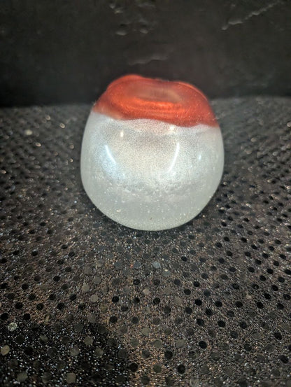 White w/Red Face Handmade Resin Skull, 3" x 4.5" × 2.5"