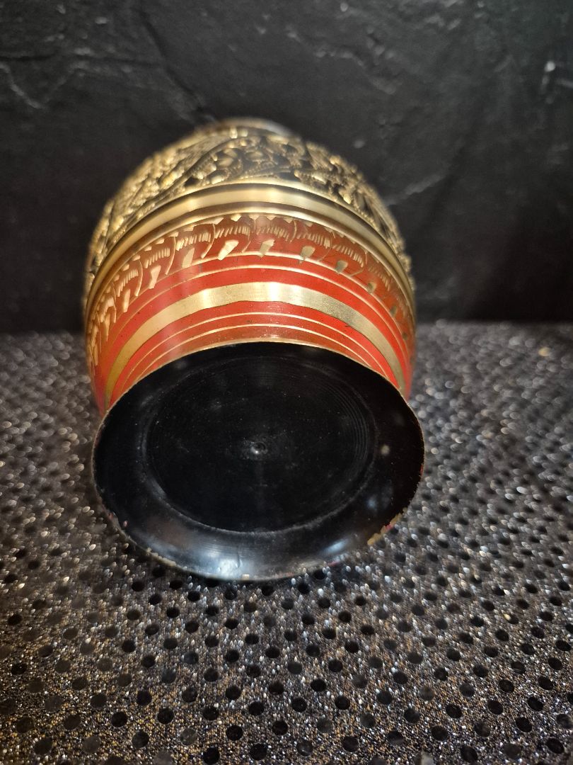 Brass Etched Vase, 9"