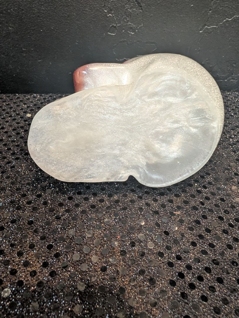 White w/Red Face Handmade Resin Skull, 3" x 4.5" × 2.5"