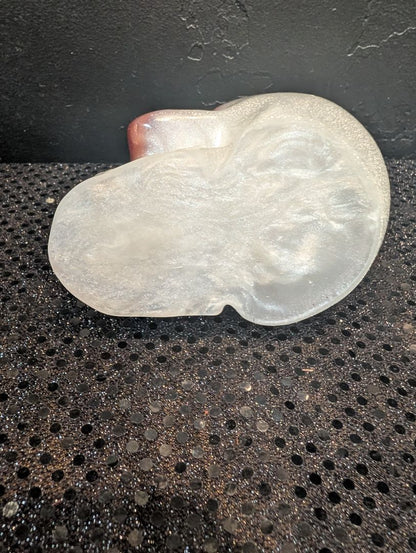 White w/Red Face Handmade Resin Skull, 3" x 4.5" × 2.5"