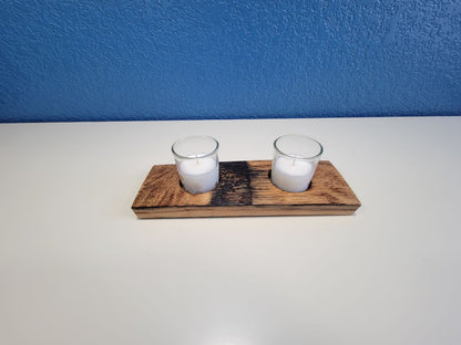 Natural Aged Oak  Stave 2 Place Candle Holder, 10 Inches long, 2 Inches Wide