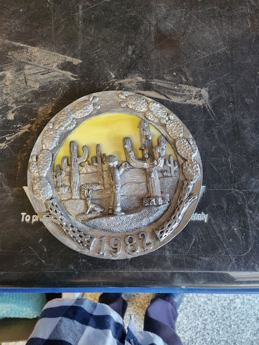 Desert Plaque- stain glass and pewter
