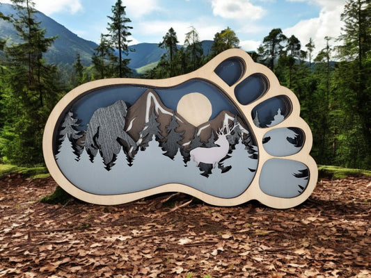 Bigfoot Footprint Multi Layer Silhouette, 11.5 inches Wide, 6.5 inches Tall