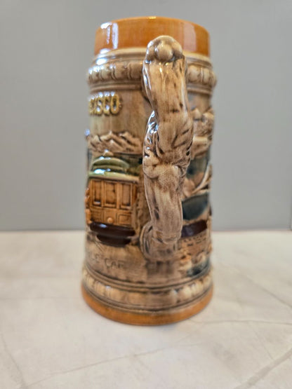 Ceramarte CLEMENTS 1973 Souvenir Tall Ceramic Beer Mug SAN FRANCISCO & Cable Car 7”, 7 x 5 x 4