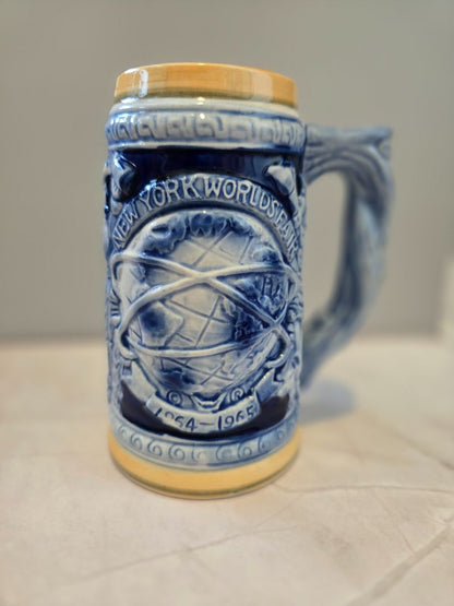 Blue  Vintage New York World’s Fair 1964-1965 Ceramic Beer Stein Mug, 6 x 4.25 x 3.5