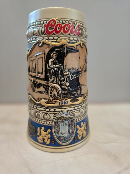 Blue Coors Vintage 1989 Adolph Coors 1910 Coors Beer Truck Limited Edition Beer Stein, 7 x 5 x 4