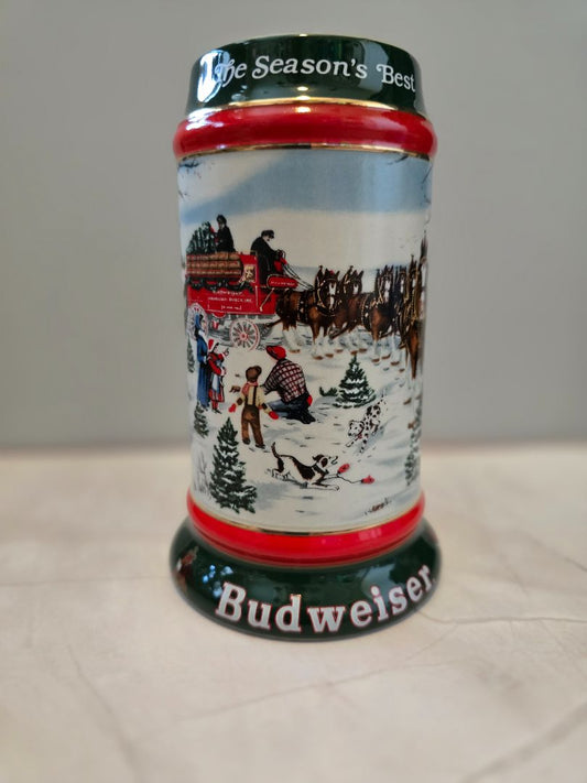 Green/Red Ceramarte 1991 Budweiser Holiday Stein The Season’s Best Clydesdales Ceramarte, 7 x 5 x 4
