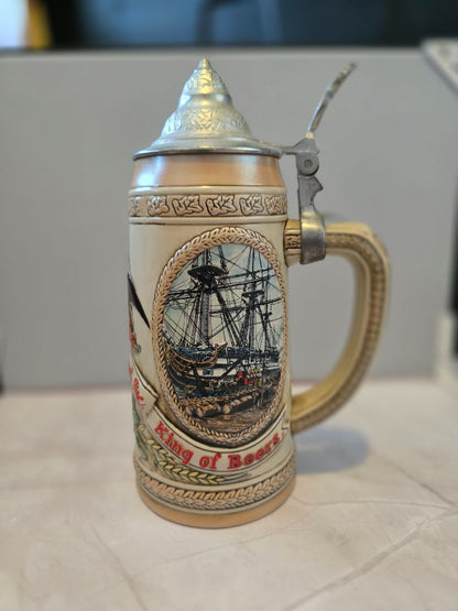 Budweiser Budweiser King of Beers "H" Series Early Transportation Lidded Stein #14071, 9.5 x 5 x 5