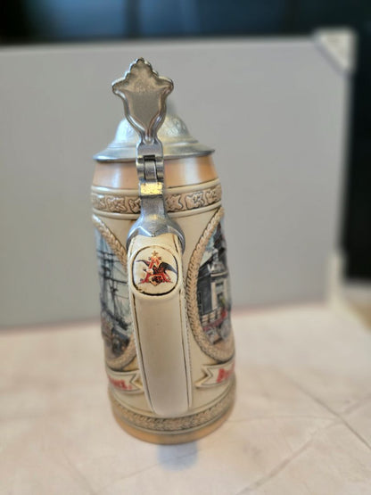 Budweiser Budweiser King of Beers "H" Series Early Transportation Lidded Stein #14071, 9.5 x 5 x 5