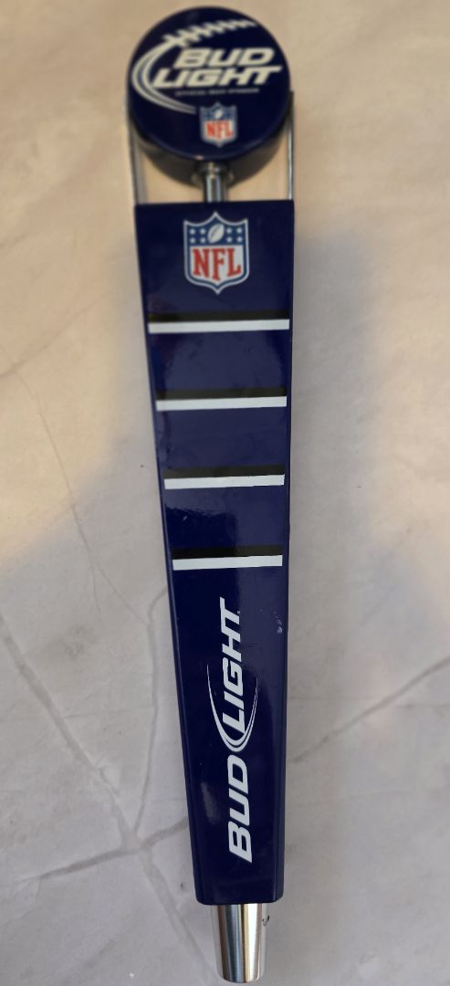 Blue Budweiser Bud Light NFL Yard Marker Draft Beer Keg Tap Handle Official Beer Sponsor, 13 x 2.5 x .5