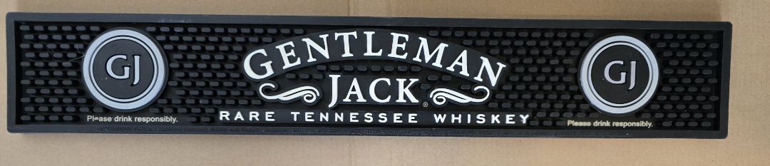 Black/White Jack Daniels Gentleman Jack Whiskey Bar Mat rubber runner man cave logo, 20.5 x 3.5 x .5