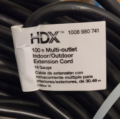 Black  100' Extension Cord Triple, 100'
