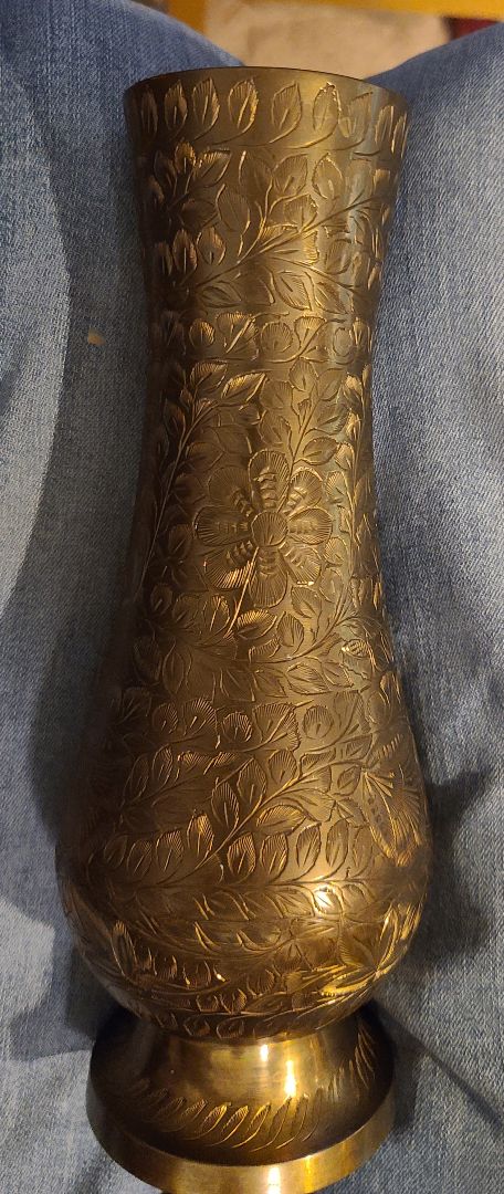 Brass Unk Brass Vase, 8" High 4" Circumference