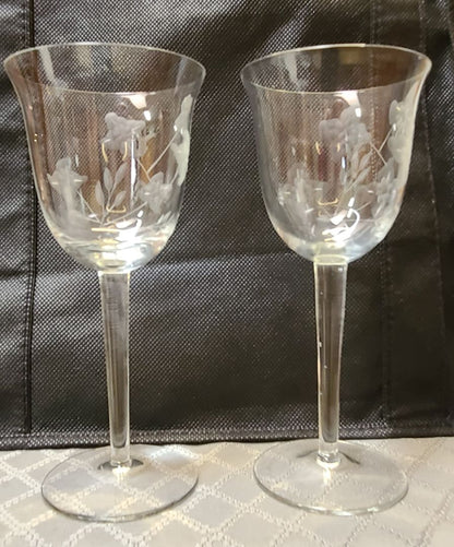 Clear Unk Vintage Etched Glass Decanter Set