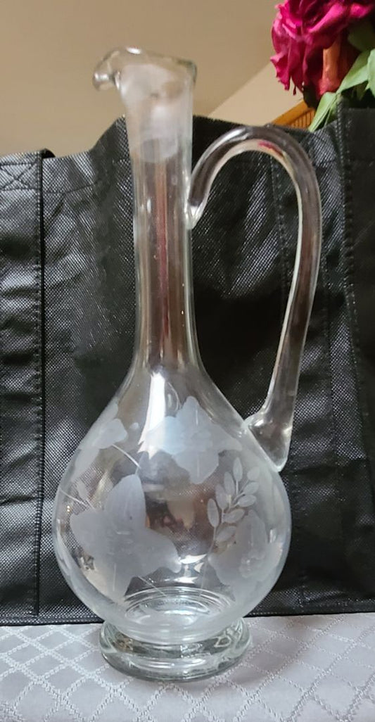 Clear Unk Vintage Etched Glass Decanter Set