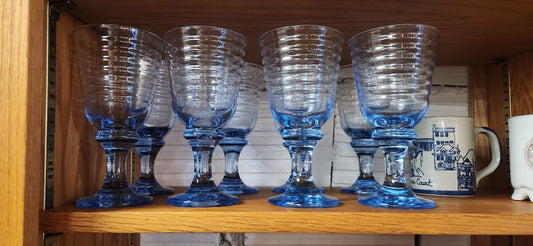 Set of 8 blue wine glasses
