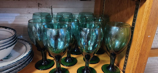 Set of 12 Green glass goblets