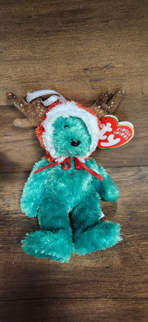 green TY Green TY bear with reindeer hat