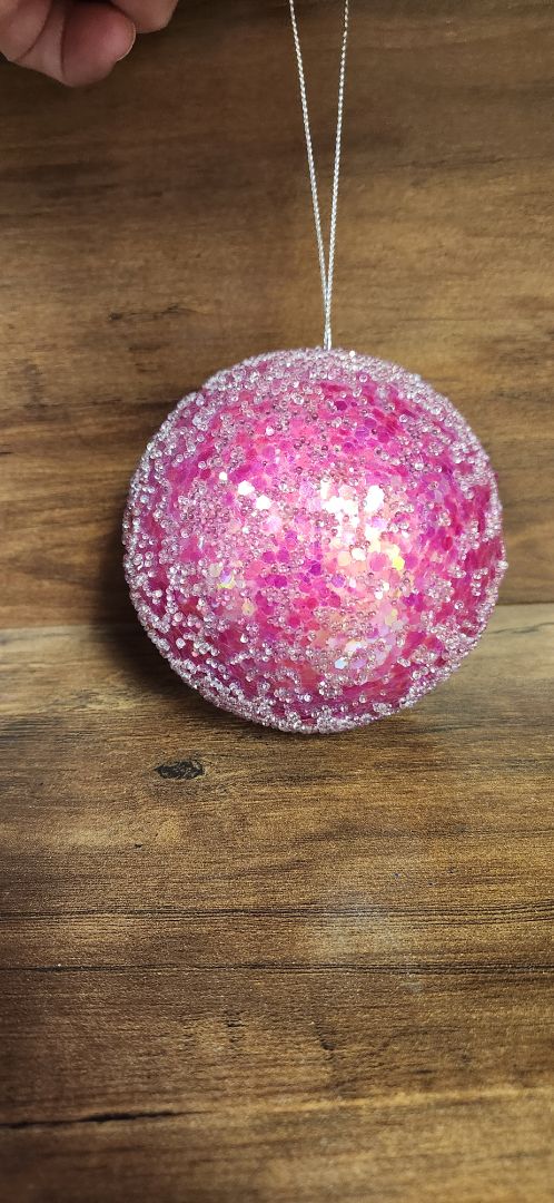 Pink glitter ball ornament