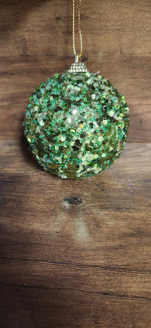green glitter ball ornament