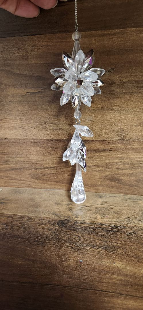 Crystal sunburst with crystal drop ornament