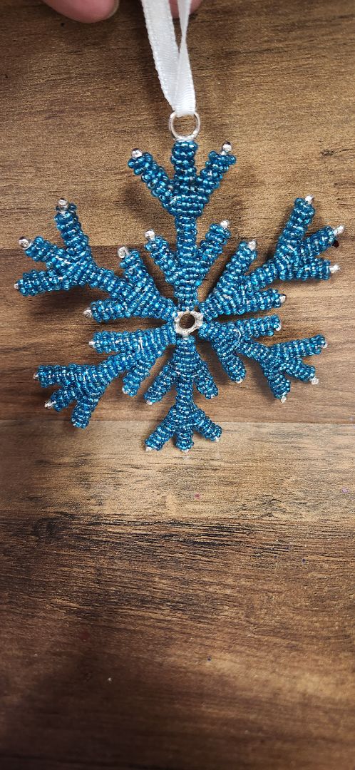 Teal beaded snowflake ornament