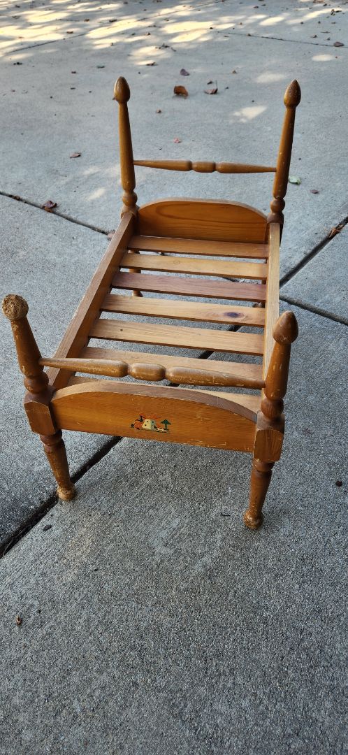 Antique Doll bed with decal